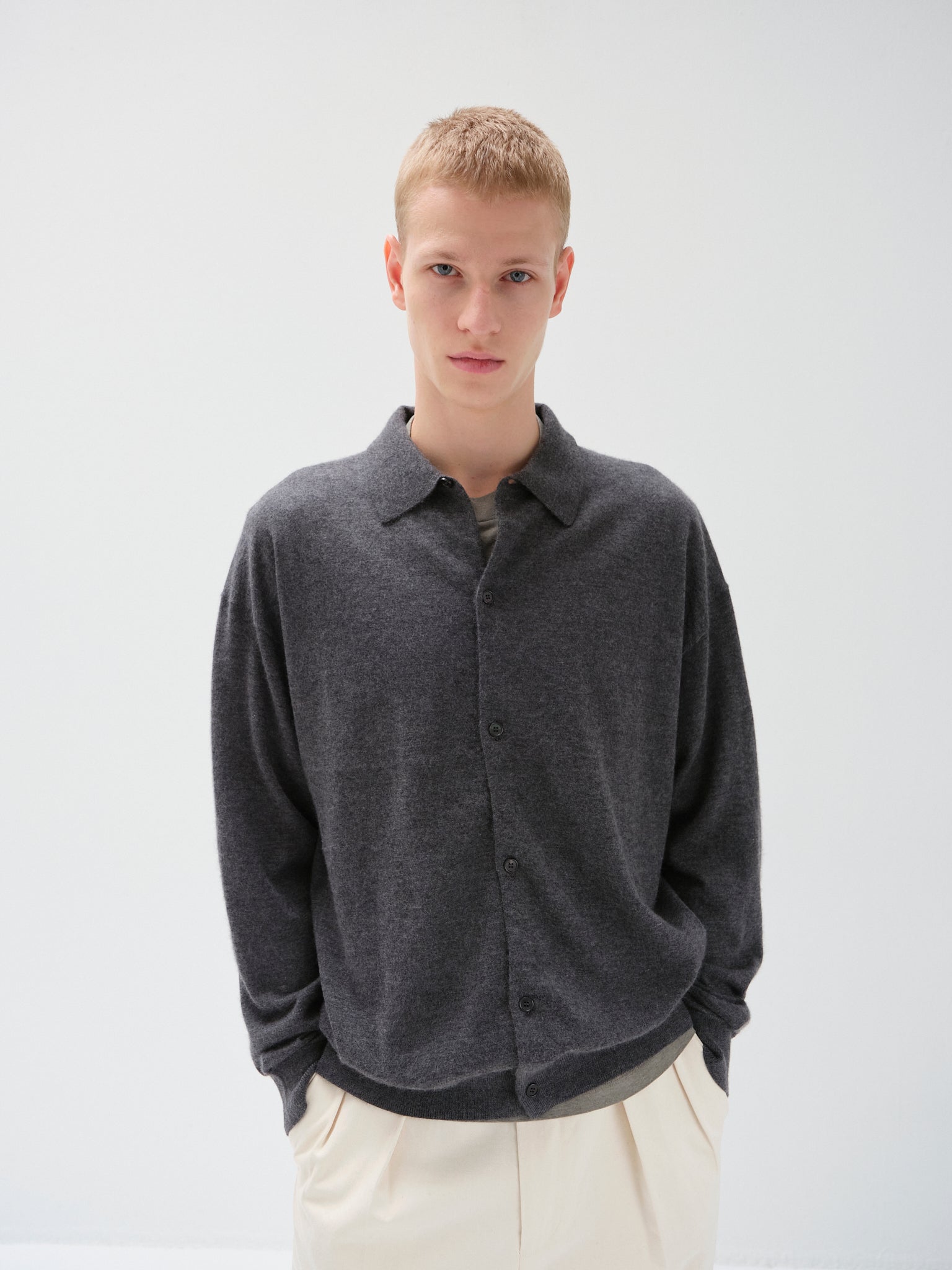 ウーステッドカシミヤ 150 ポロカラー, Top Gray – cash & barba