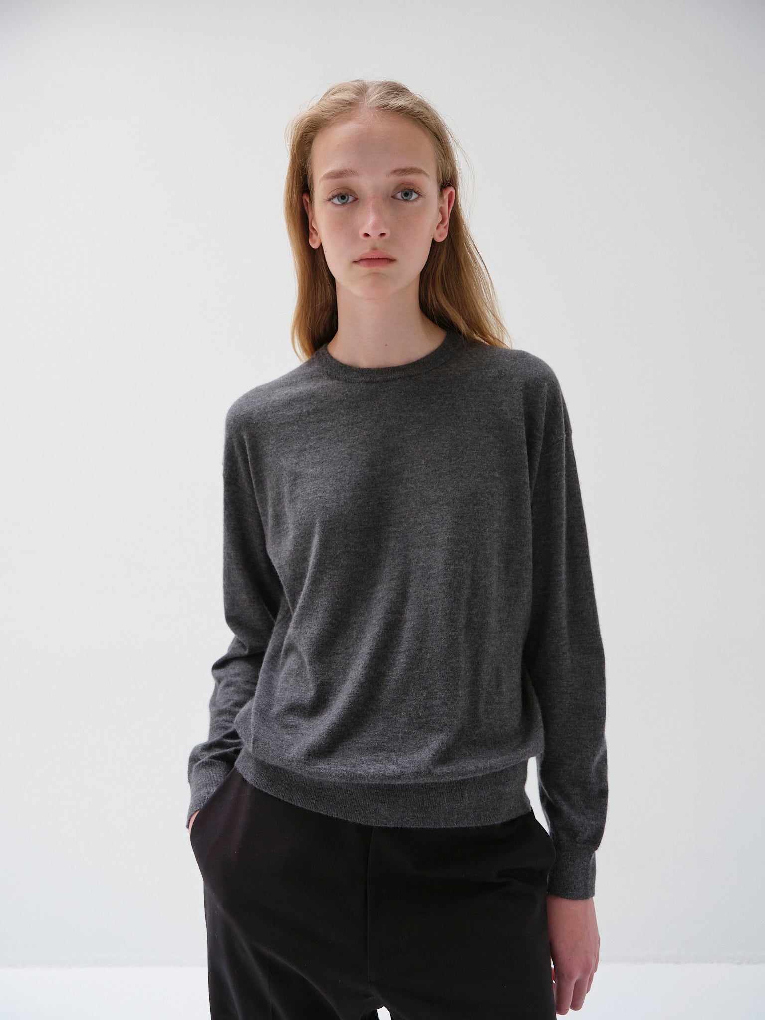 w*3様 cash&barba ウーズテッドカシミヤ150 クルーネック ウーステッドカシミヤ 150 クルーネック, Black – cash & barba