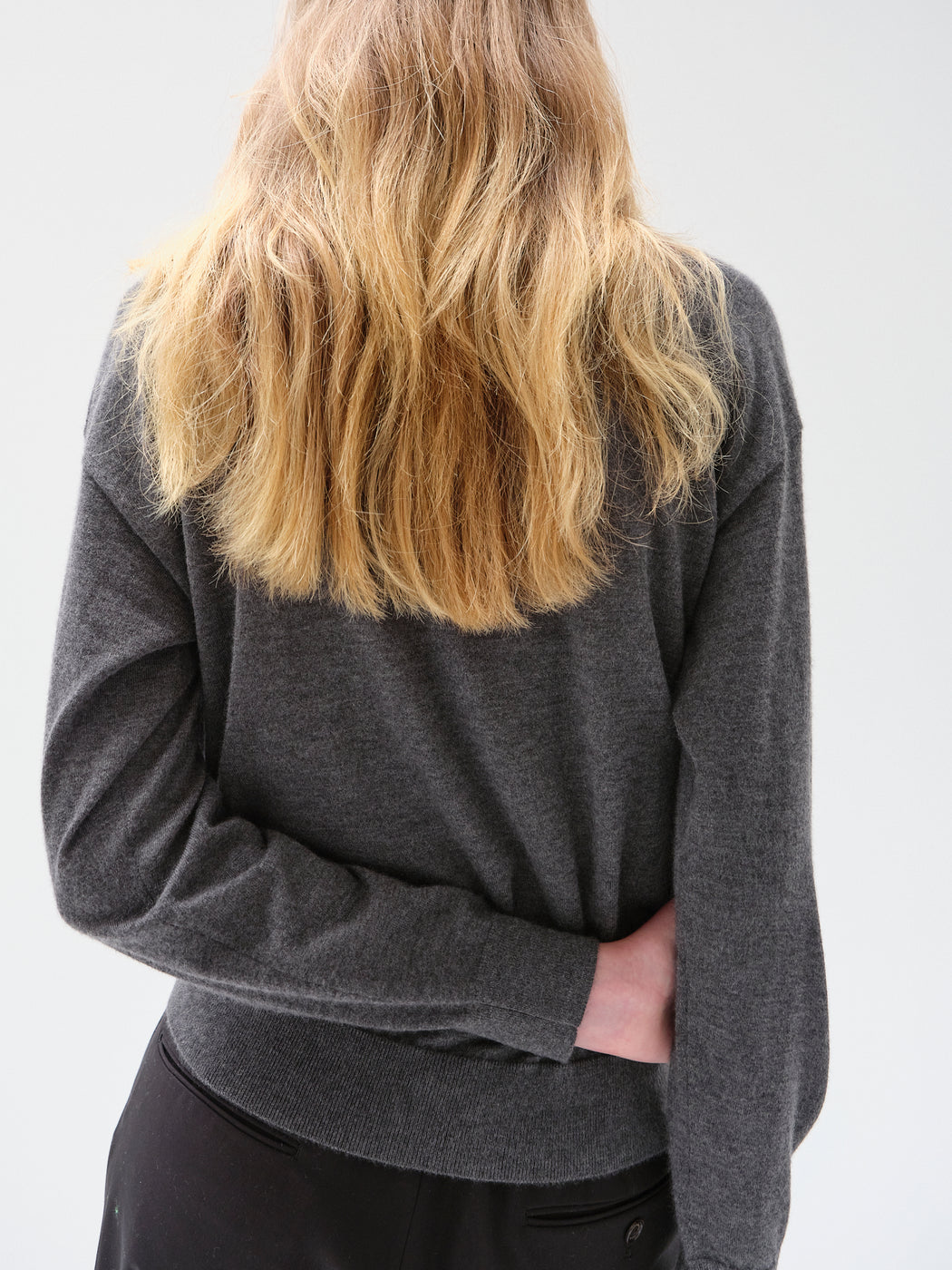 ウーステッドカシミヤ 150 クルーネック, Top Gray