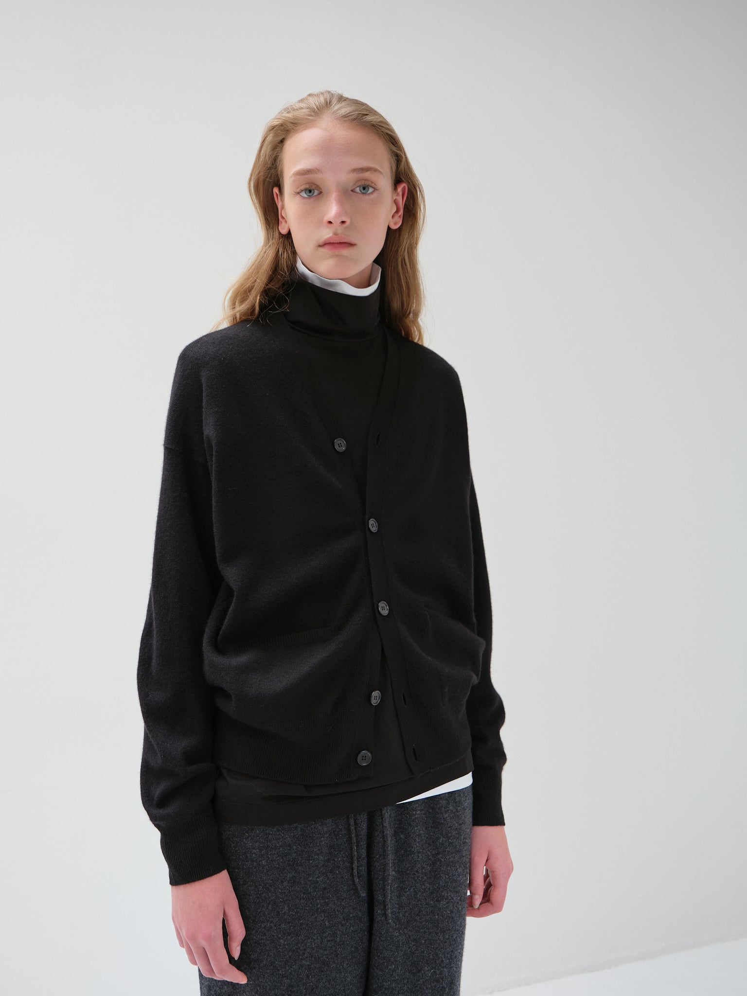 モンゴリアンカシミヤ エルボーパッチ カーディガン, Black