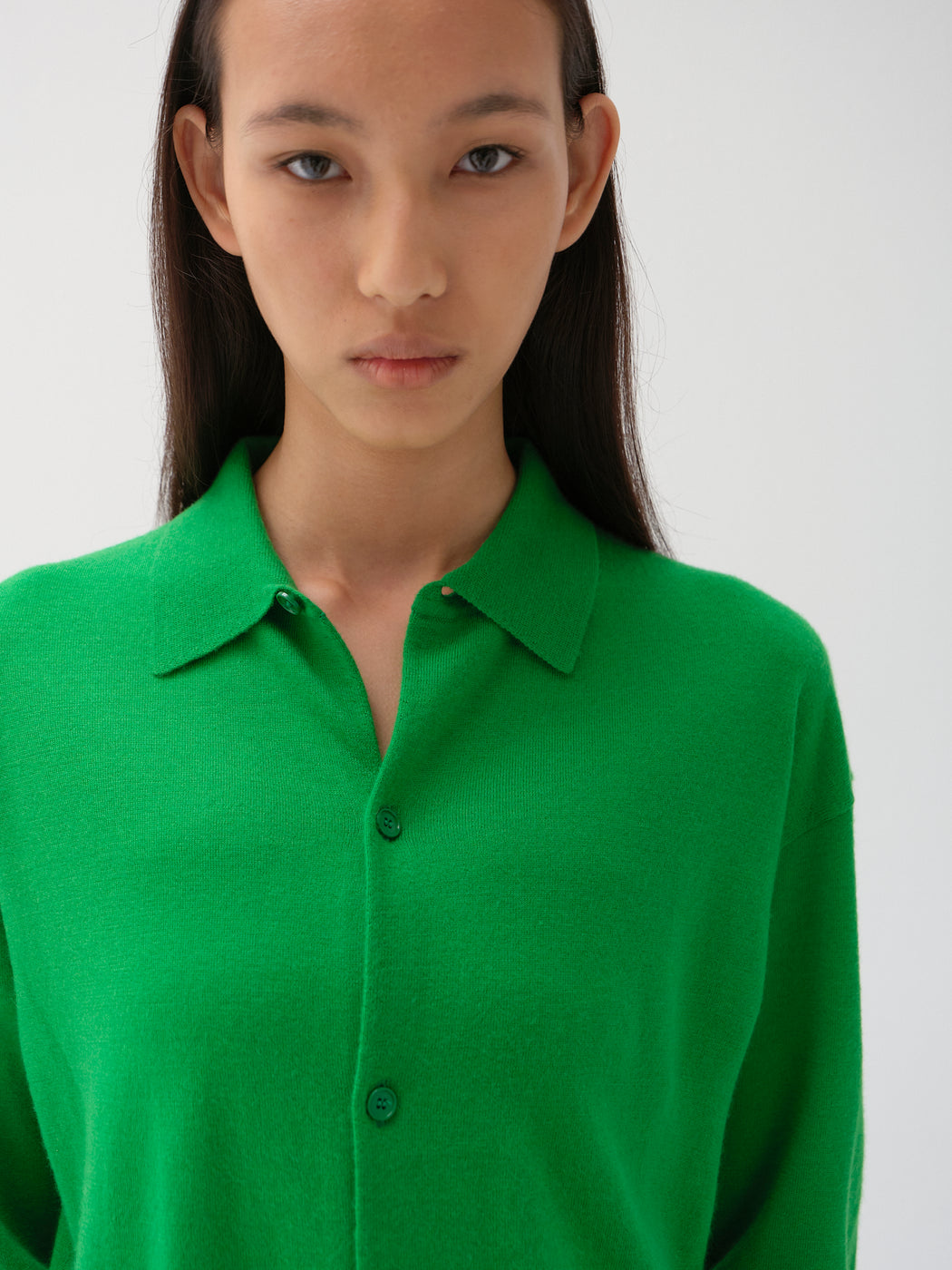 ウーステッドカシミヤ 150 ポロカラー, V Green