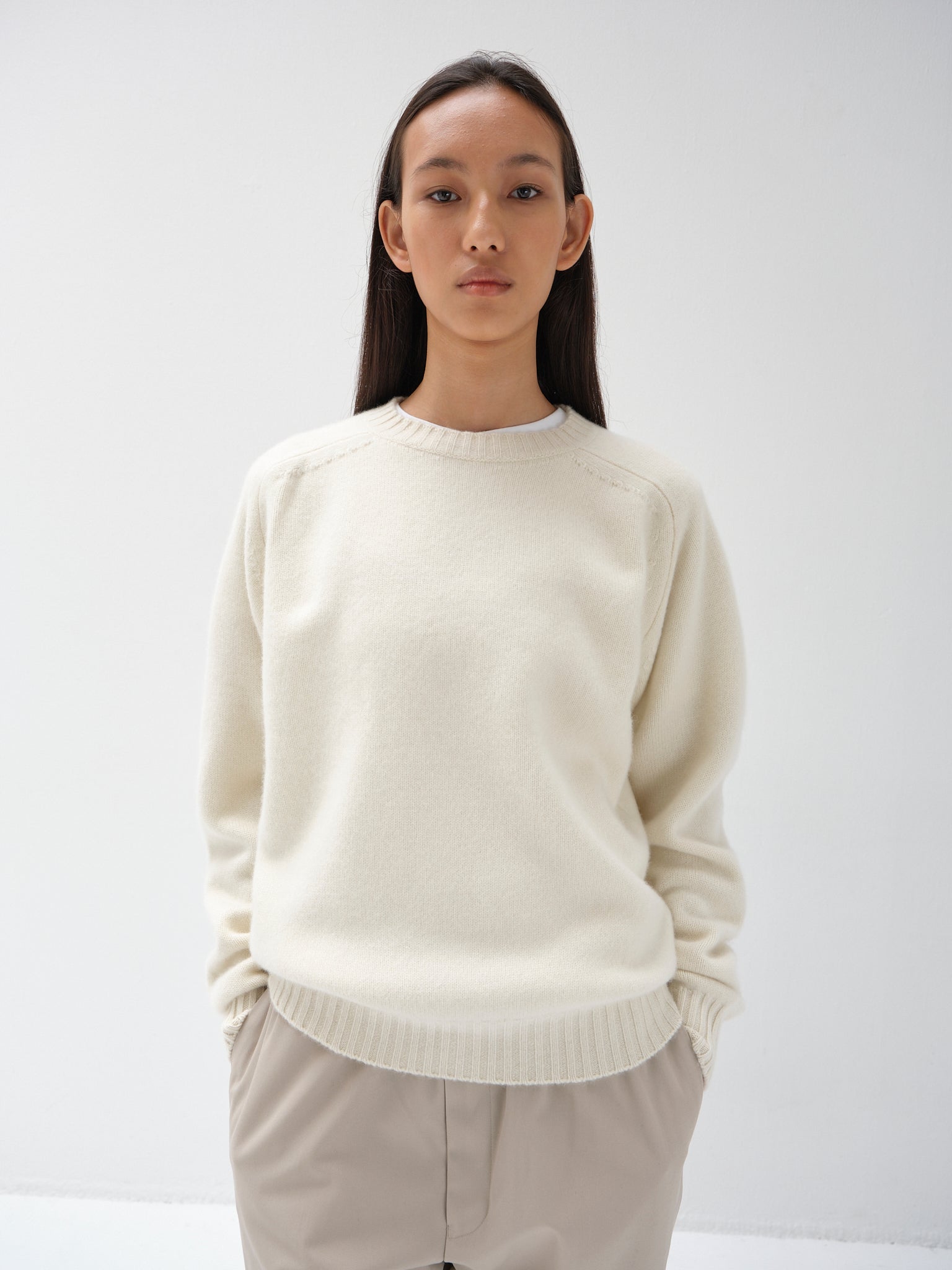 キャッシュベイビー クルーネック ニット, WHITE – cash & barba