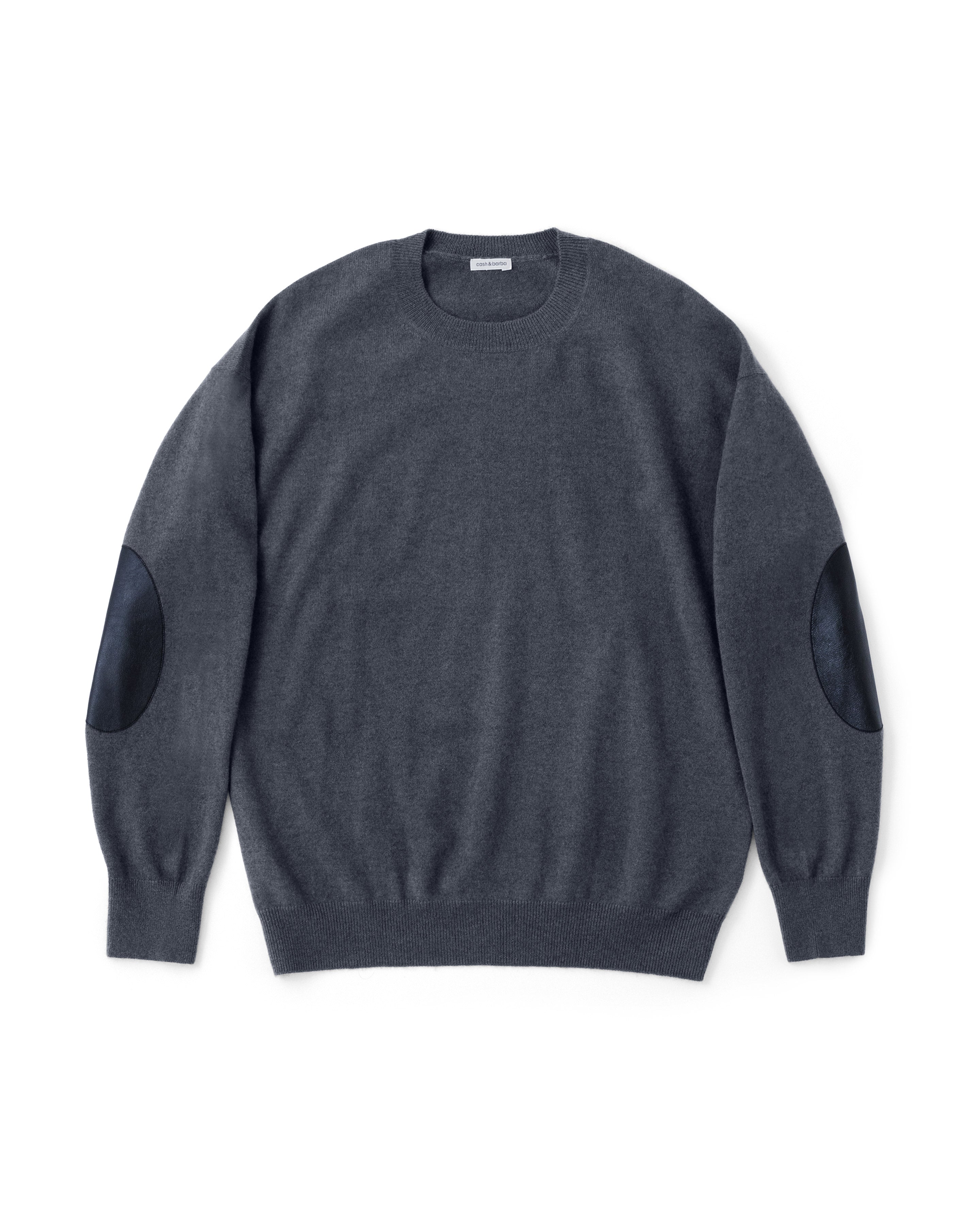 モンゴリアンカシミヤ エルボーパッチ クルーネック, Top Gray