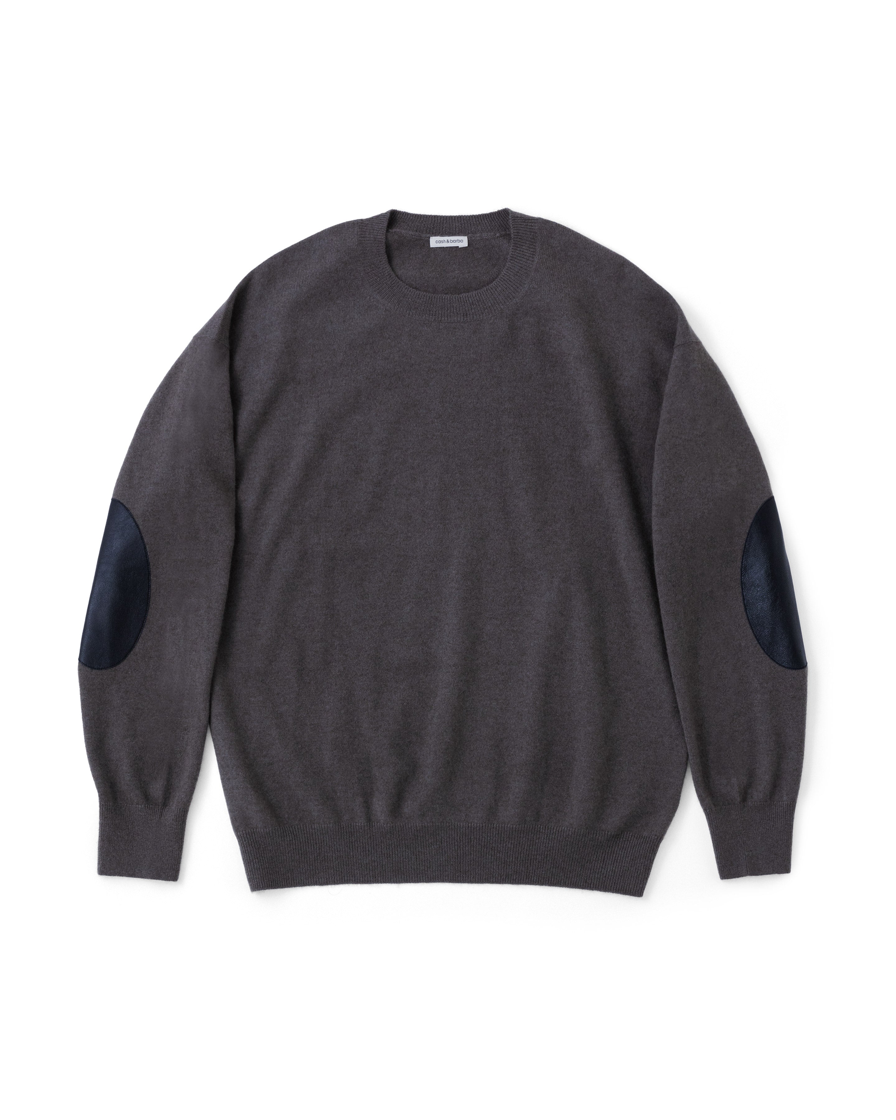 cash&barba モンゴリアンカシミヤ エルボーパッチ モンゴリアンカシミヤ エルボーパッチ クルーネック, Natural