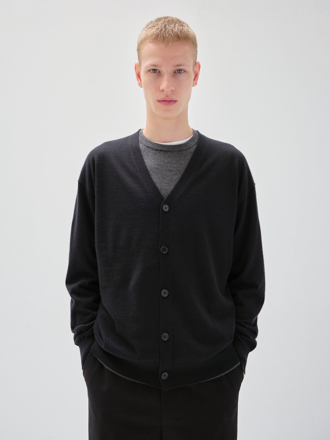 ウーステッドカシミヤ 150 カーディガン, Black