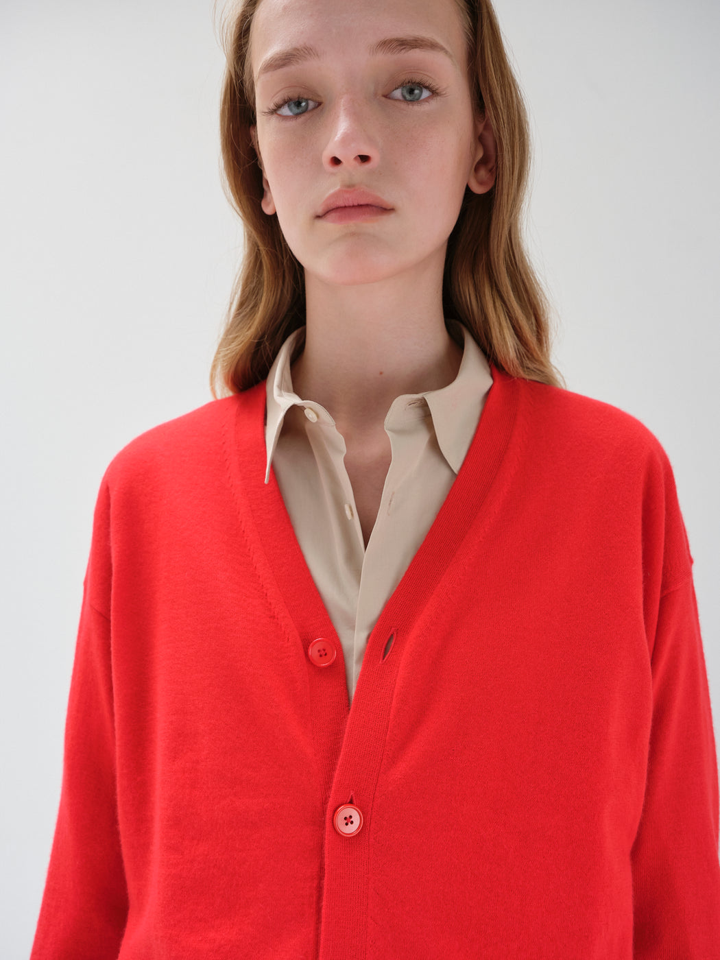 ウーステッドカシミヤ 150 カーディガン, Tomato Red