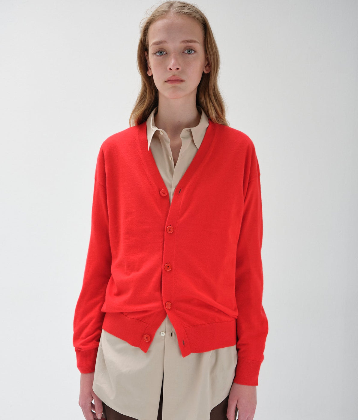 ウーステッドカシミヤ 150 カーディガン, Tomato Red