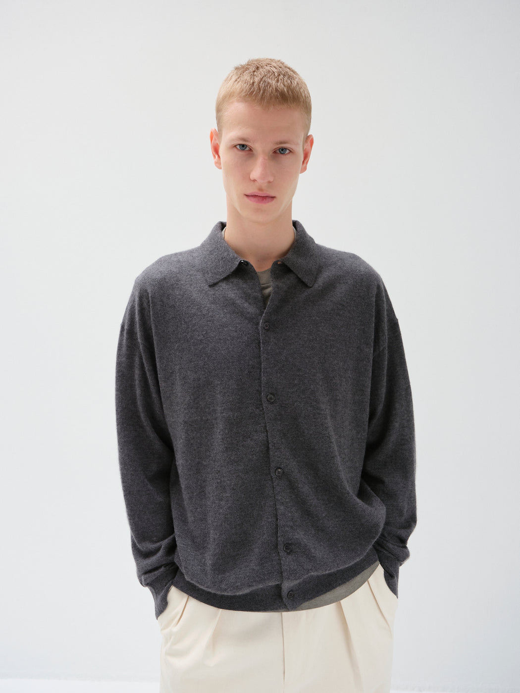 ウーステッドカシミヤ 150 ポロカラー, Top Gray