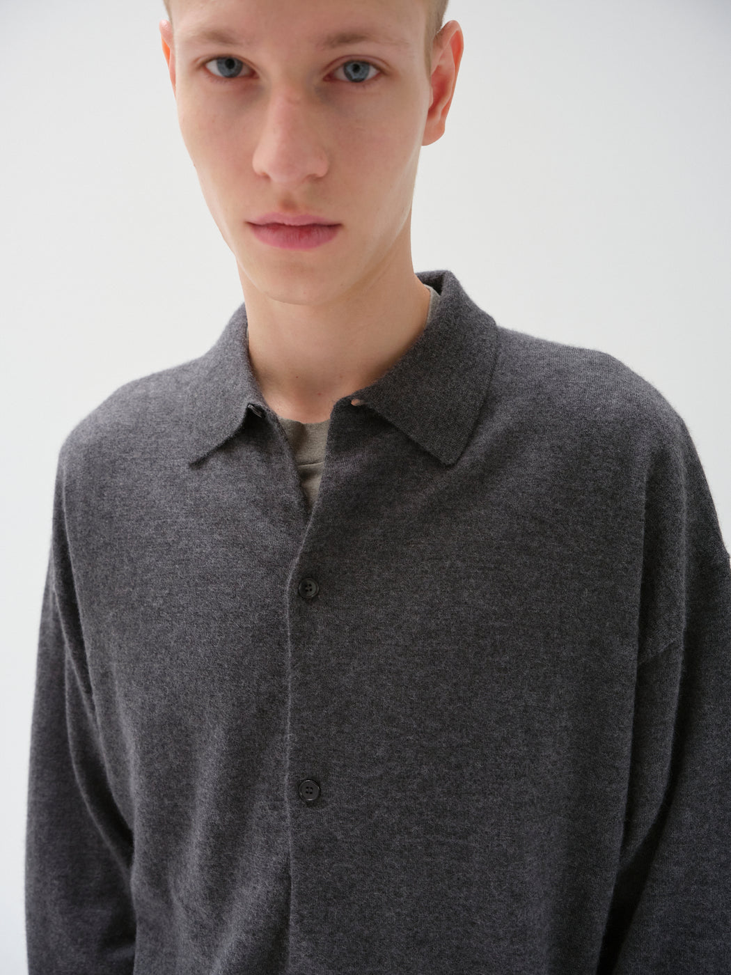 ウーステッドカシミヤ 150 ポロカラー, Top Gray