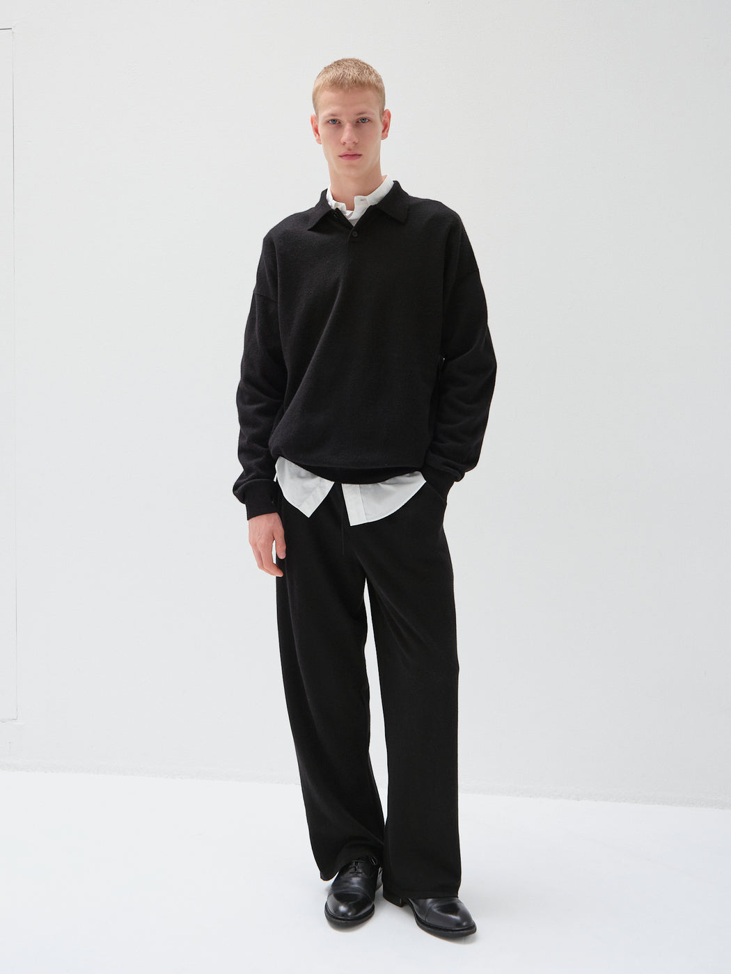 モンゴリアンカシミヤ エルボーパッチ ポロ, Black