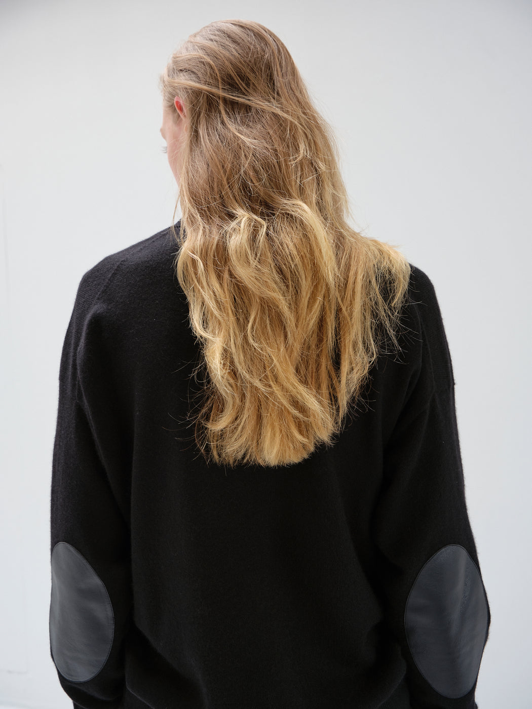 モンゴリアンカシミヤ エルボーパッチ カーディガン, Black