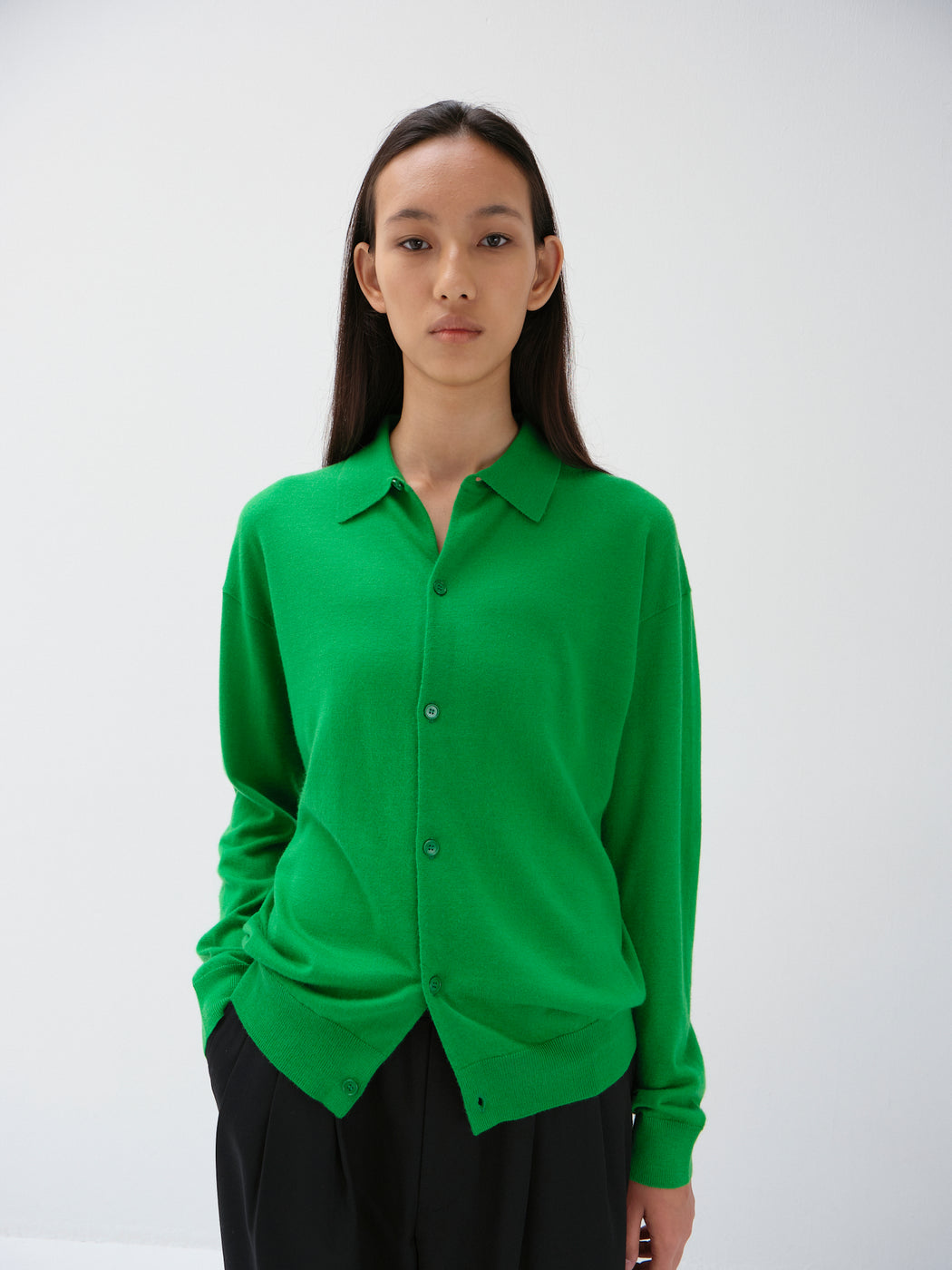 ウーステッドカシミヤ 150 ポロカラー, V Green