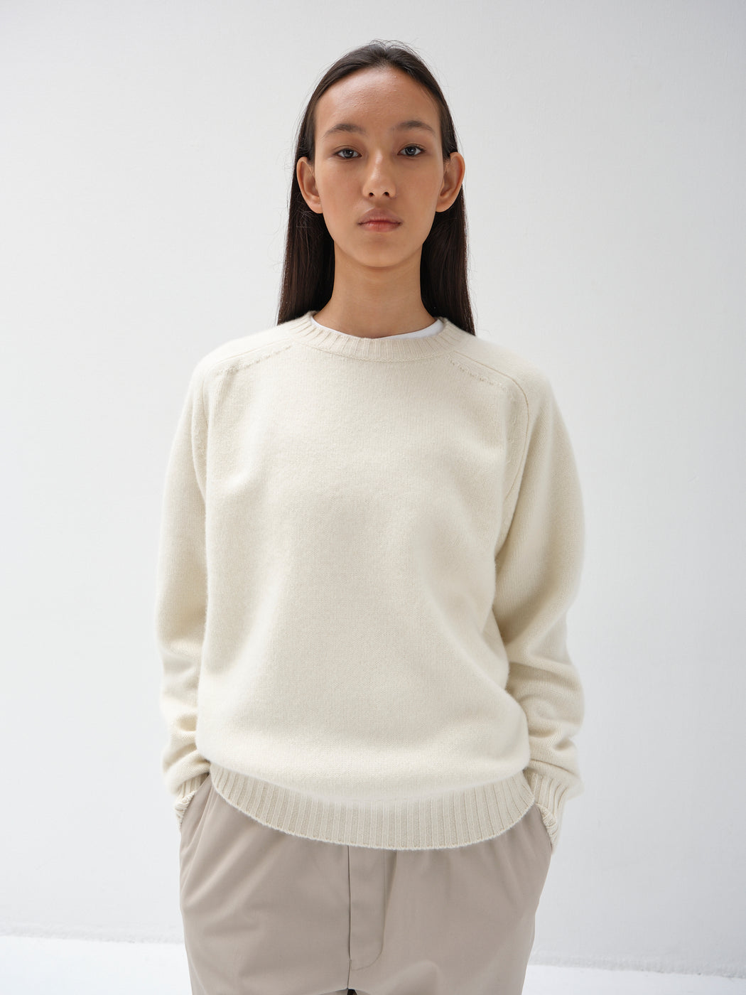 キャッシュベイビー クルーネック ニット, WHITE