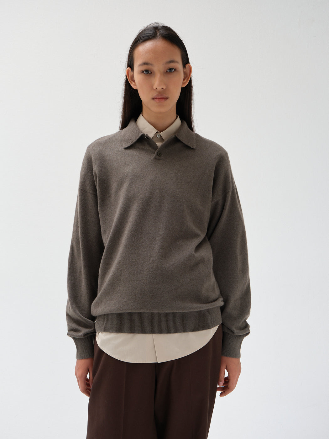 モンゴリアンカシミヤ エルボーパッチ ポロ, Sage Green