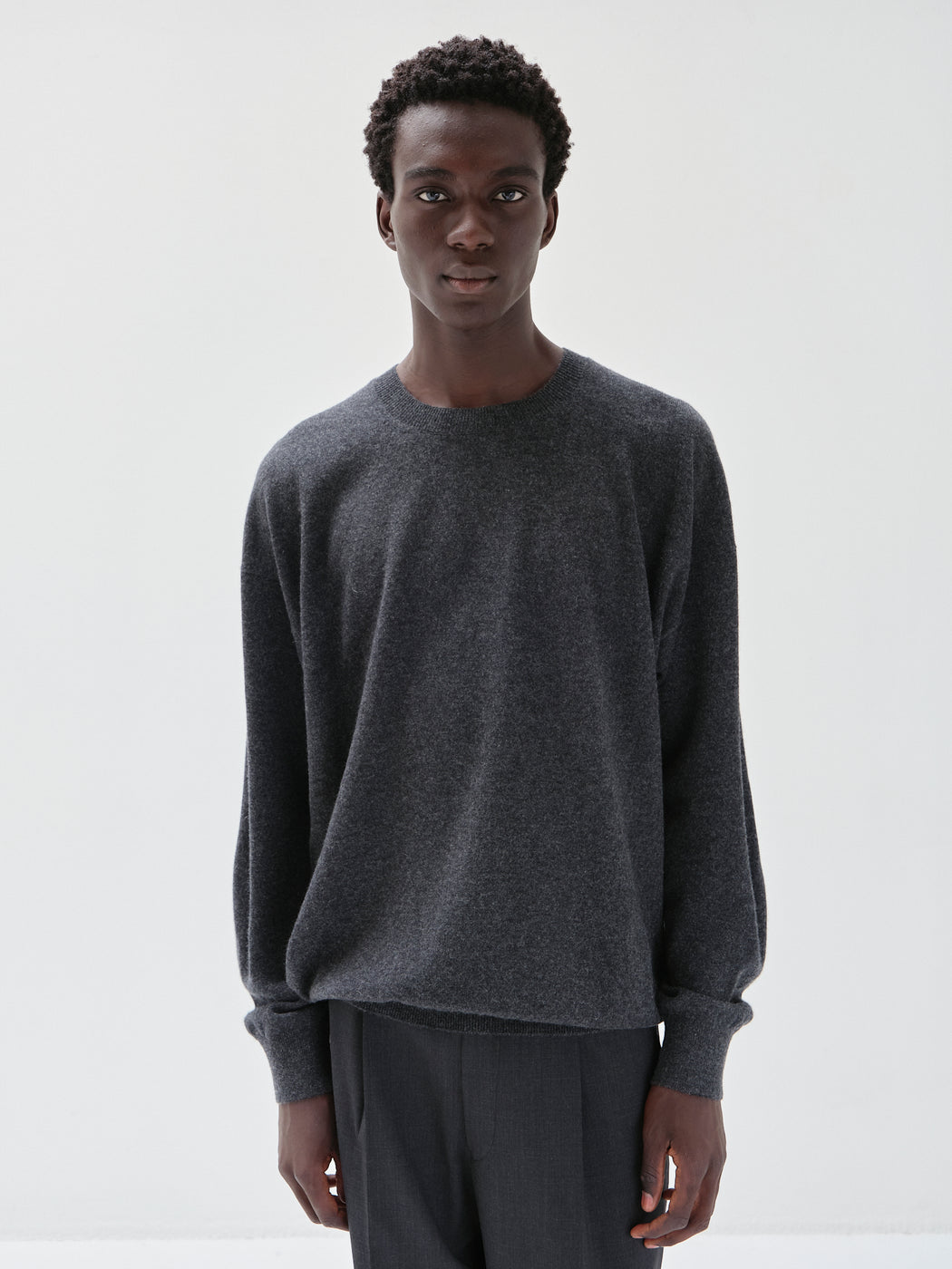 モンゴリアンカシミヤ エルボーパッチ クルーネック, Top Gray