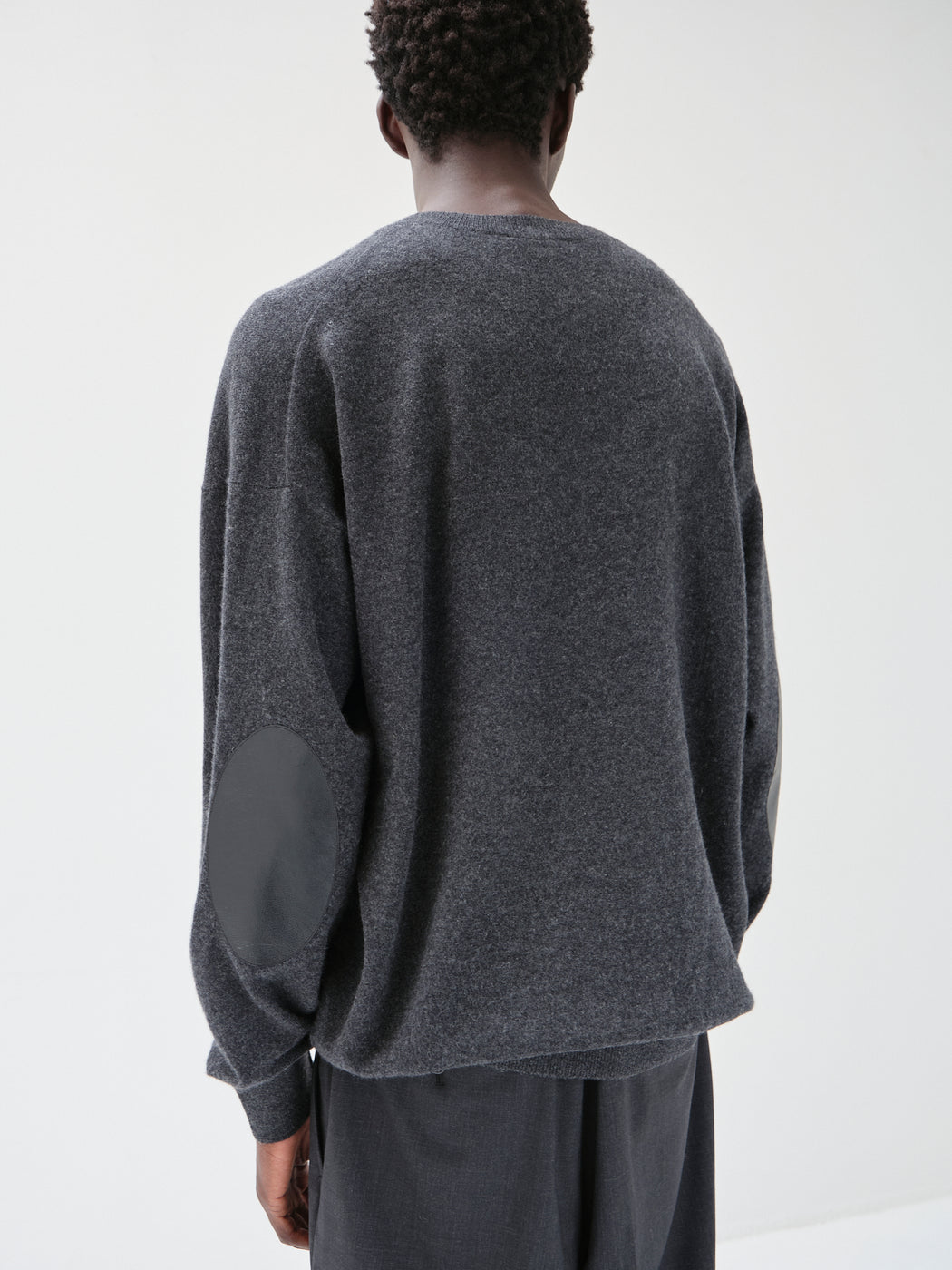 モンゴリアンカシミヤ エルボーパッチ クルーネック, Top Gray