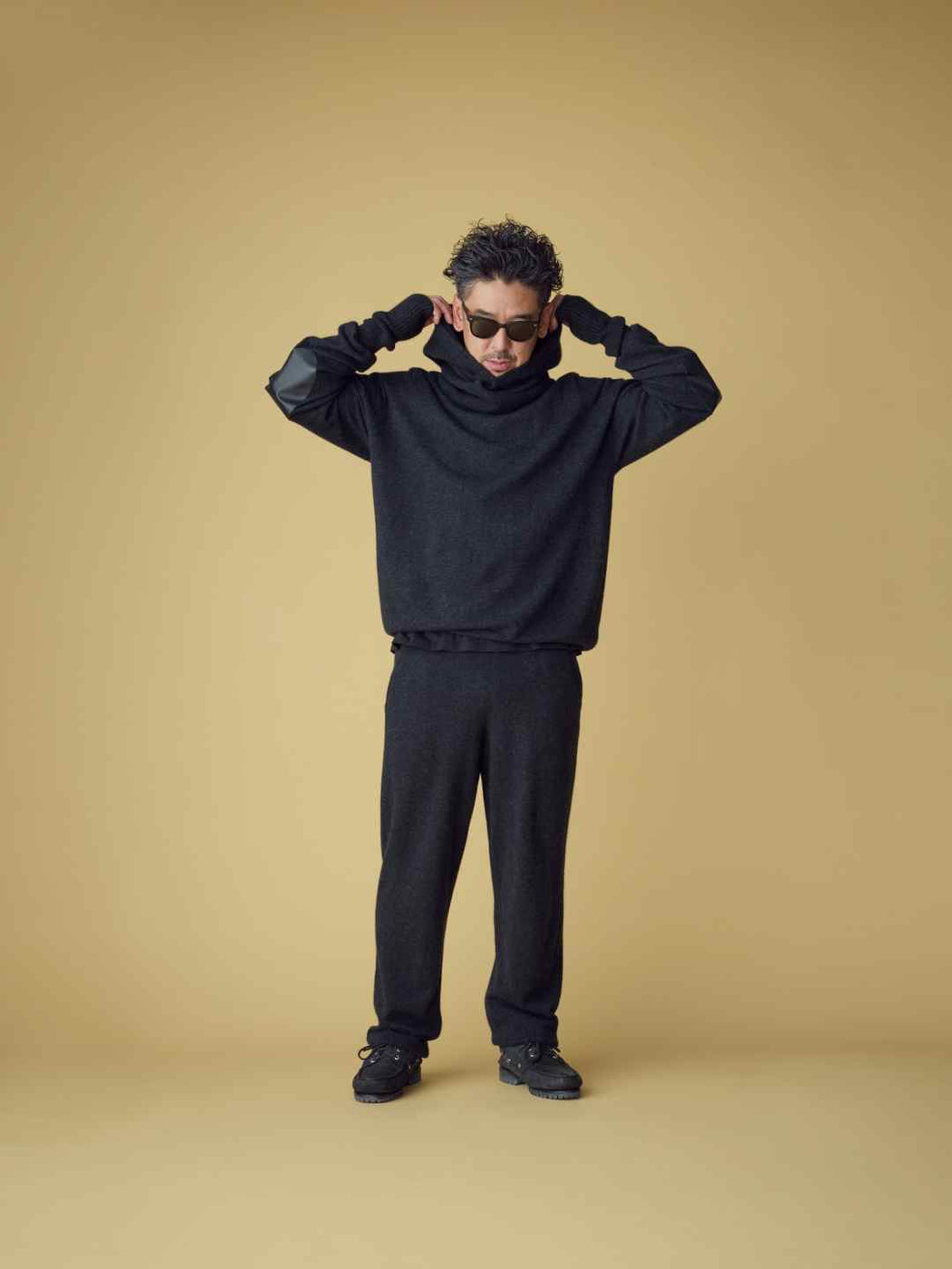 【cash & barba x Shinichi Mita】モンゴリアンカシミヤ エルボーパッチ クルーネック, Sumikuro