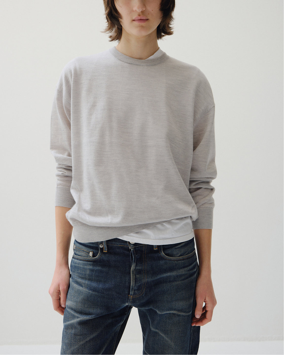 カシミヤシルク 180 クルーネック, Cloud Gray