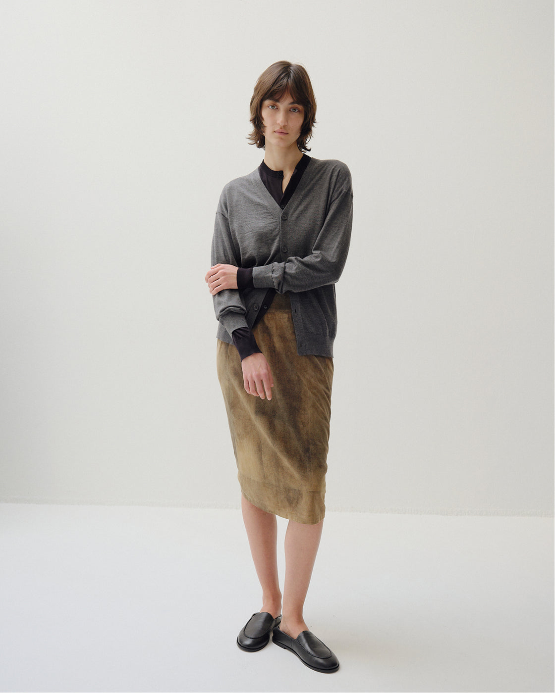 カシミヤシルク 180 カーディガン, Top Gray