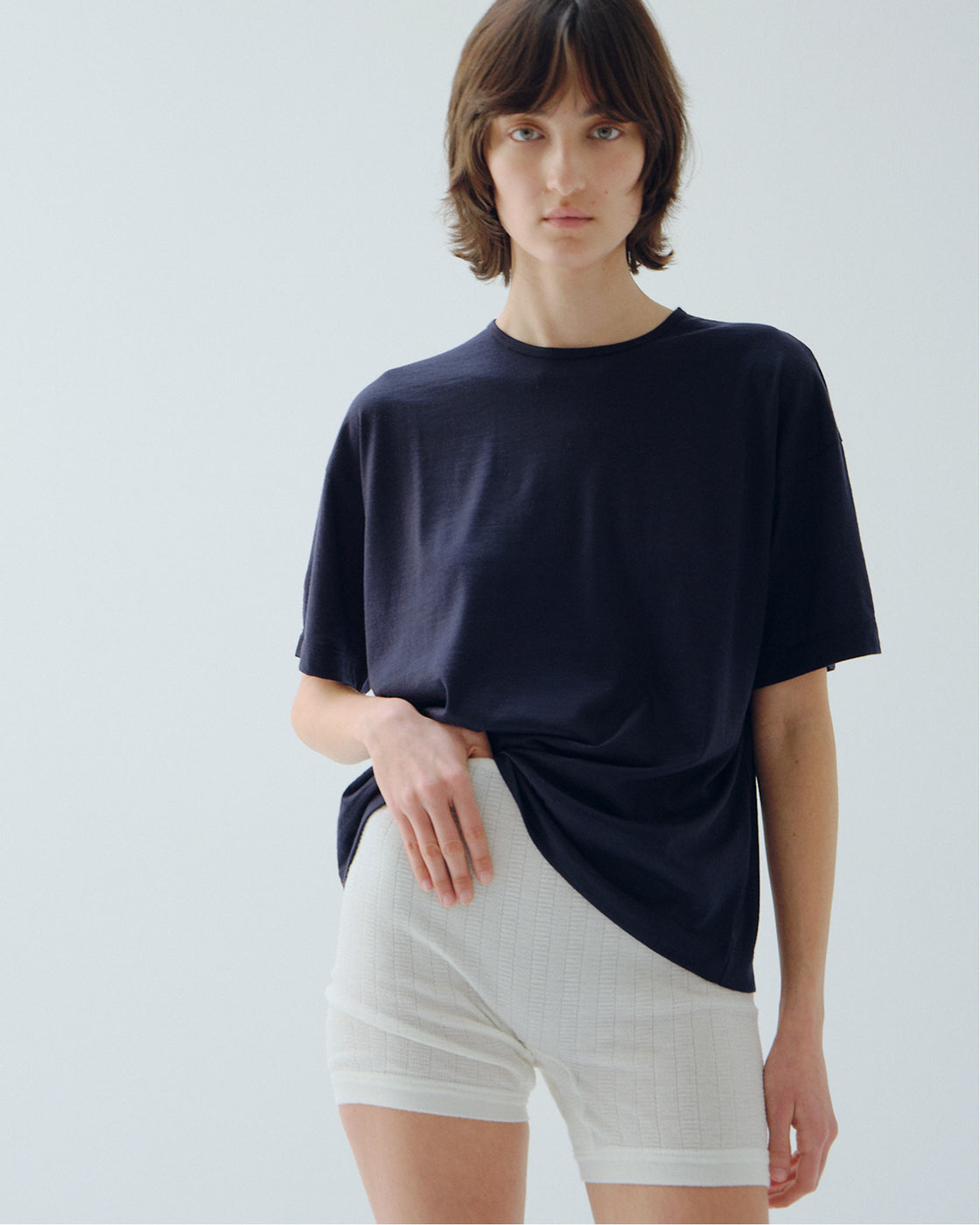 カシミヤジャージー キャッシュTee, Navy