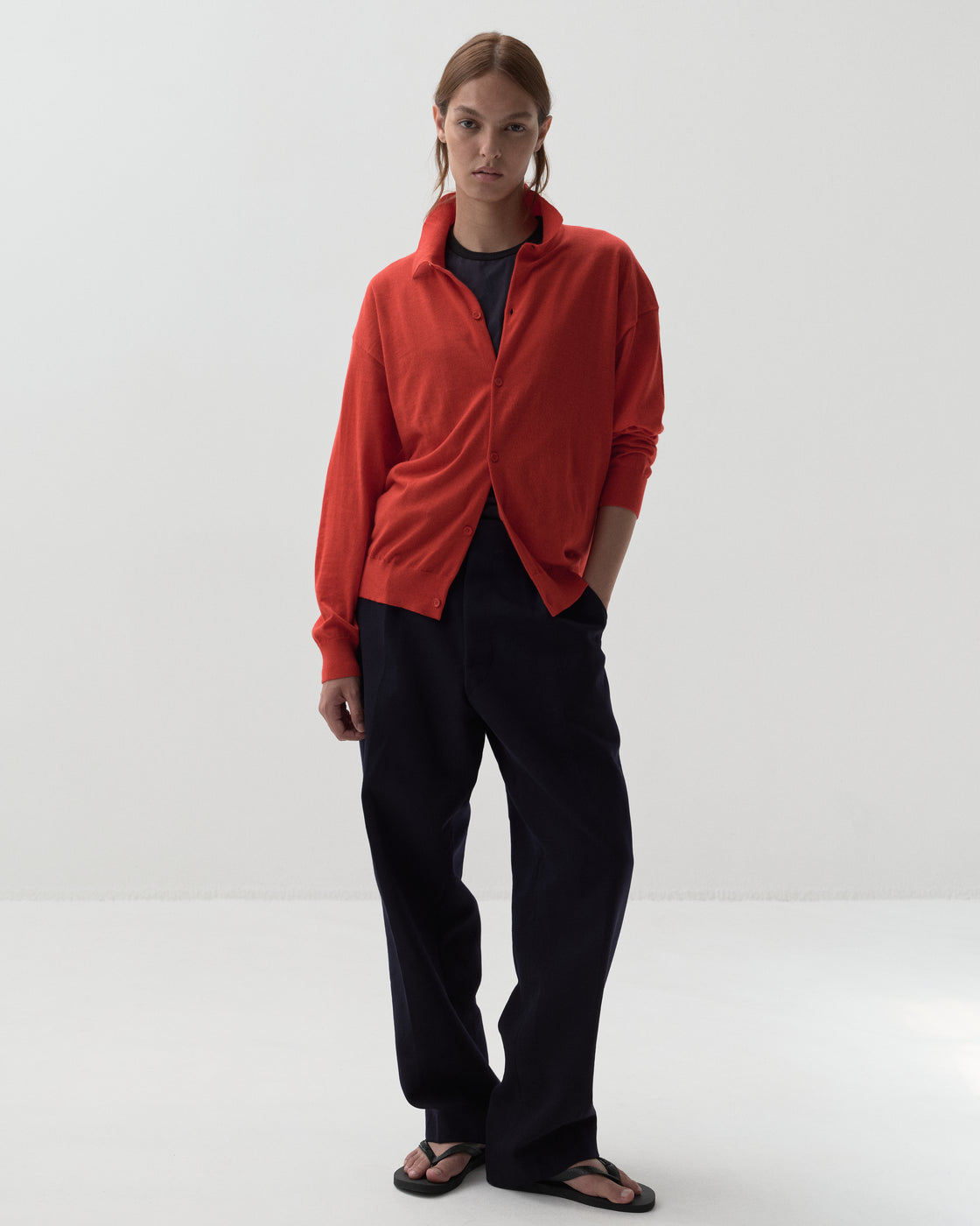 Worsted Cashmere 150 Polo Collar, Tomato Red