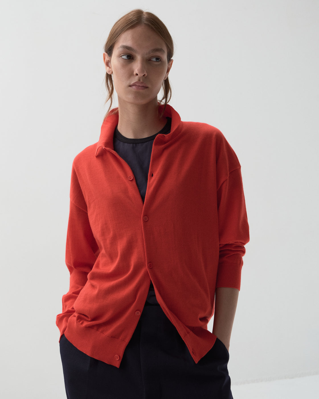Worsted Cashmere 150 Polo Collar, Tomato Red
