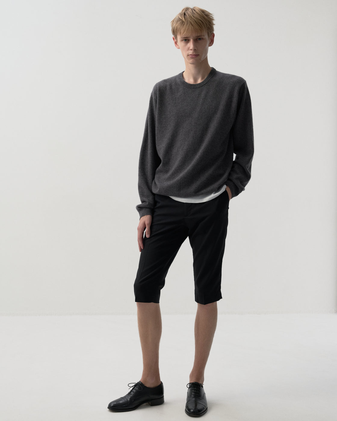 カシミヤセブンティーン クルーネック, Top Gray