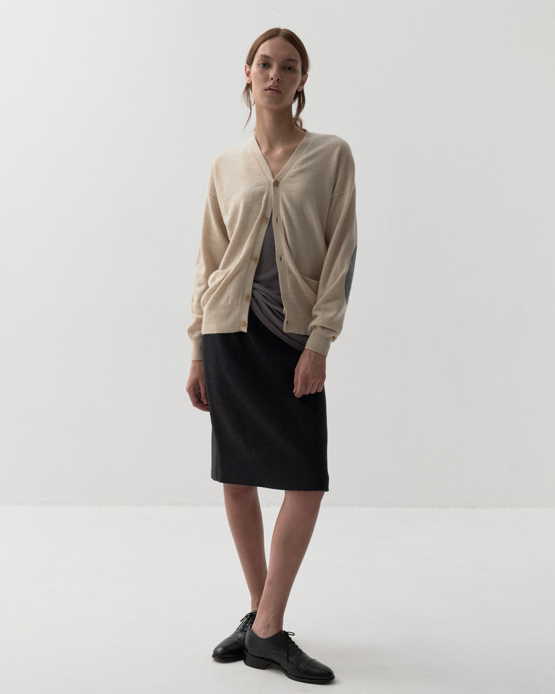 モンゴリアンカシミヤ エルボーパッチ カーディガン, Natural Beige