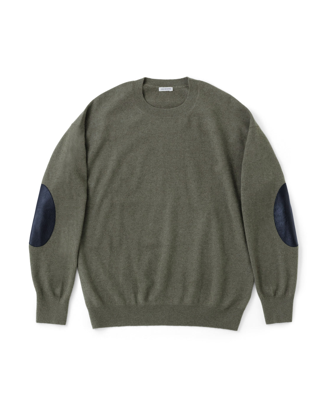 モンゴリアンカシミヤ エルボーパッチ クルーネック, Sage Green