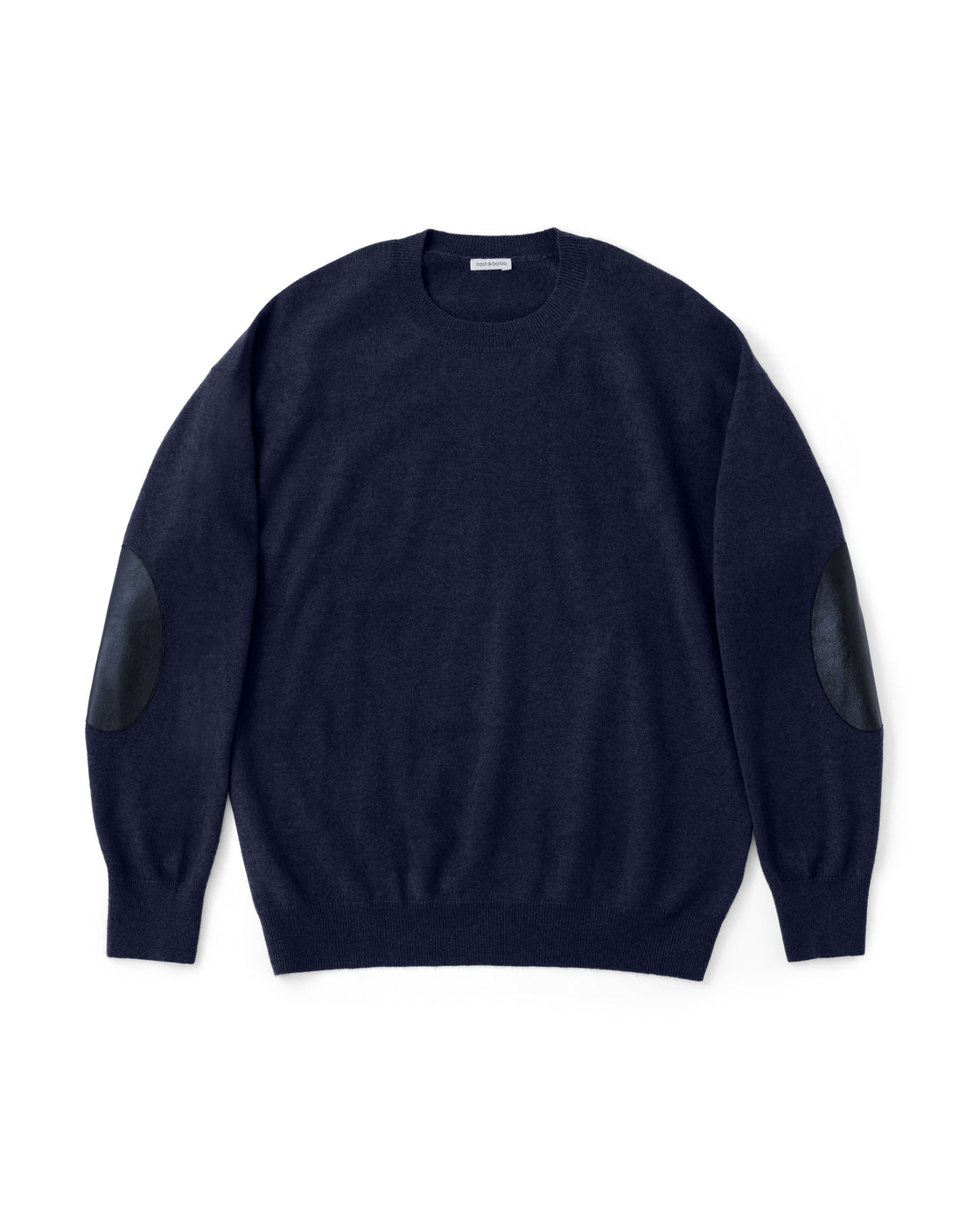 モンゴリアンカシミヤ エルボーパッチ クルーネック, Navy