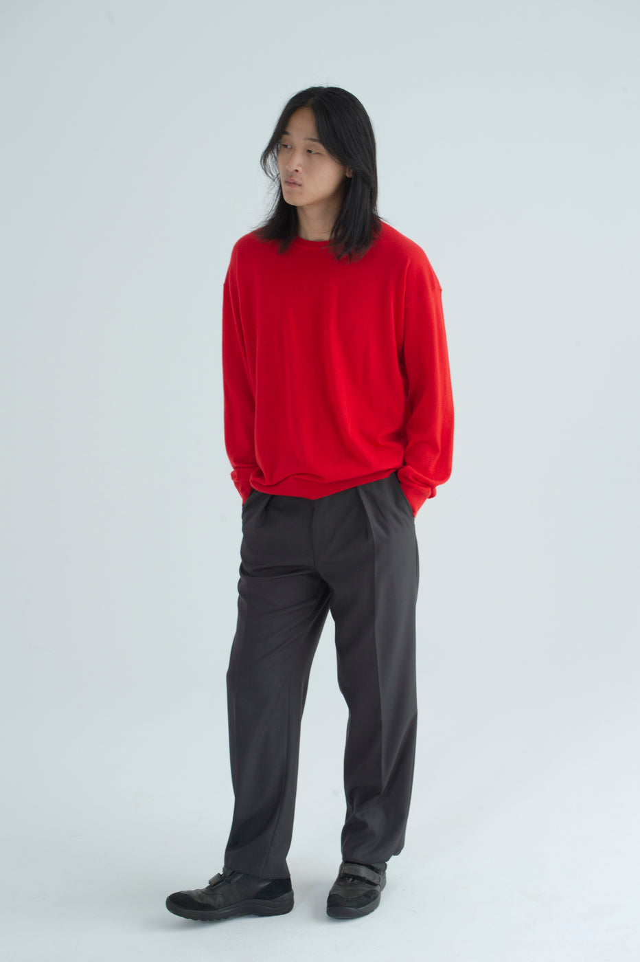 ウーステッドカシミヤ 150 クルーネック, Tomato Red