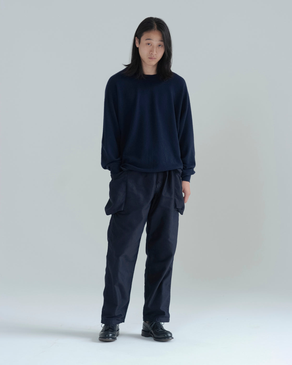 モンゴリアンカシミヤ エルボーパッチ クルーネック, Navy