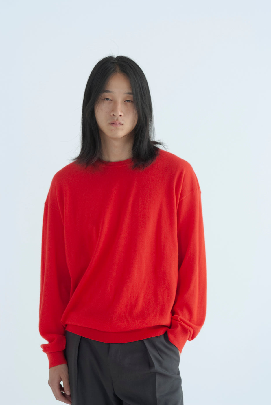 ウーステッドカシミヤ 150 クルーネック, Tomato Red