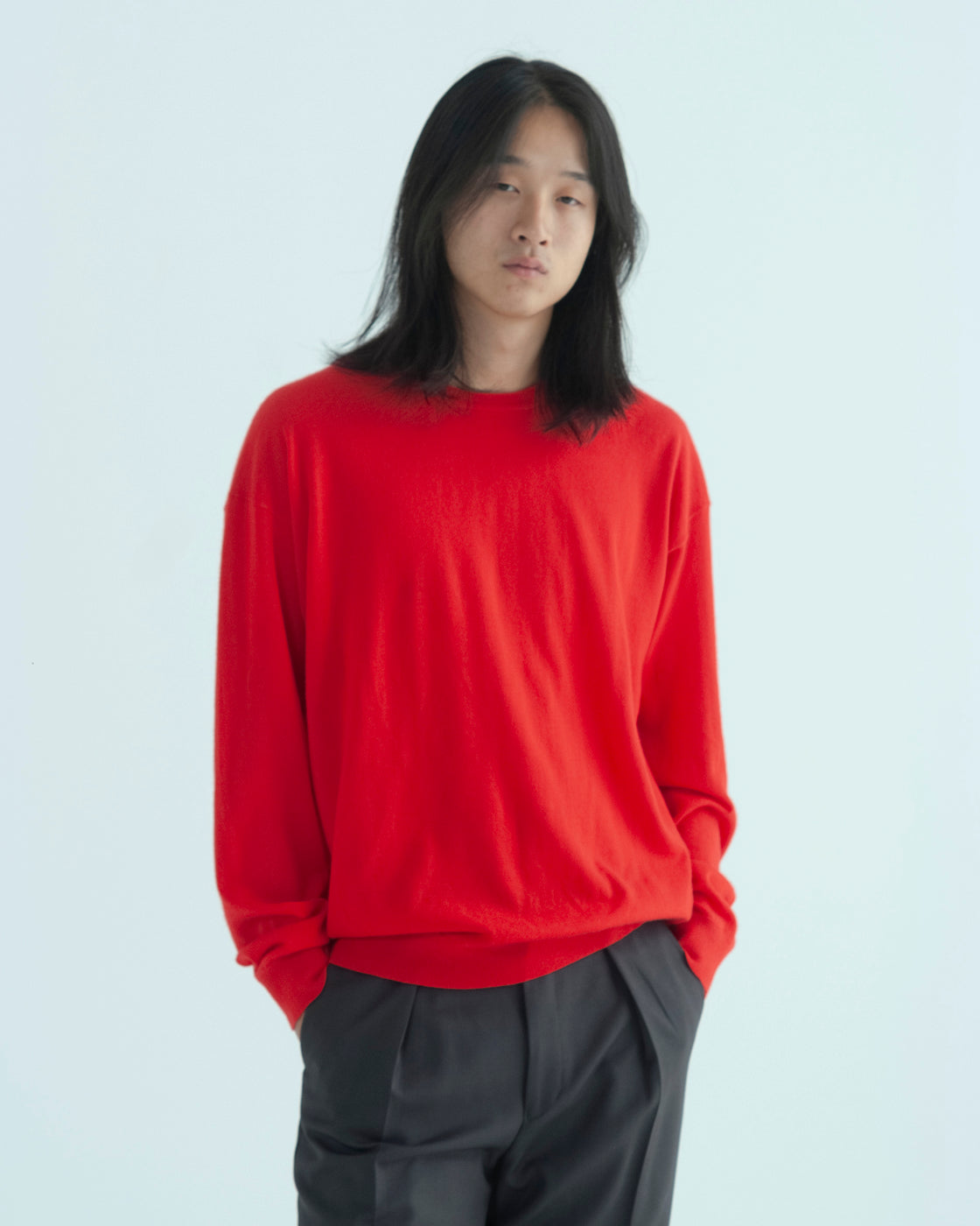 ウーステッドカシミヤ 150 クルーネック, Tomato Red