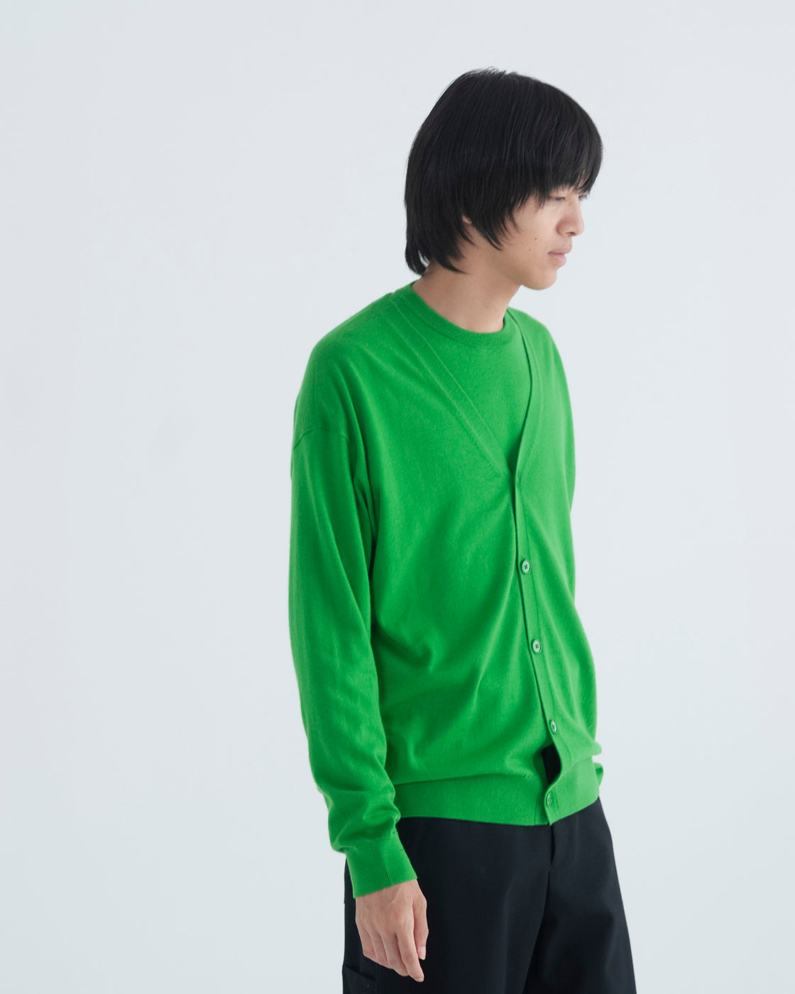 ウーステッドカシミヤ 150 カーディガン, V Green