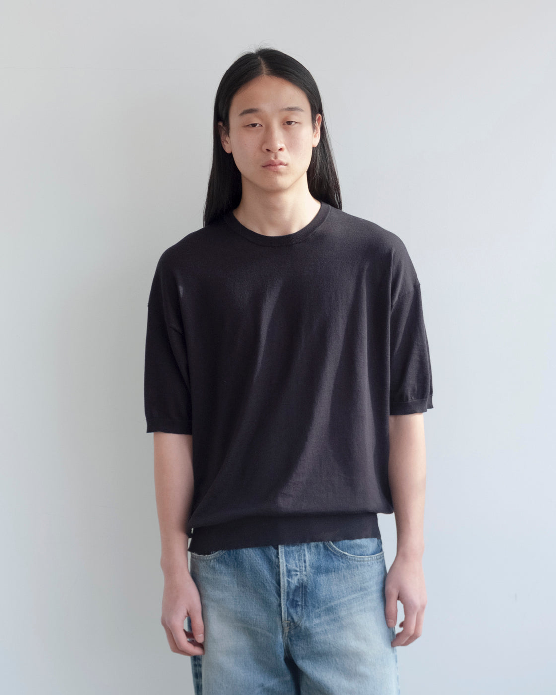 シーアイランドコットン ニット 半袖クルー, Black