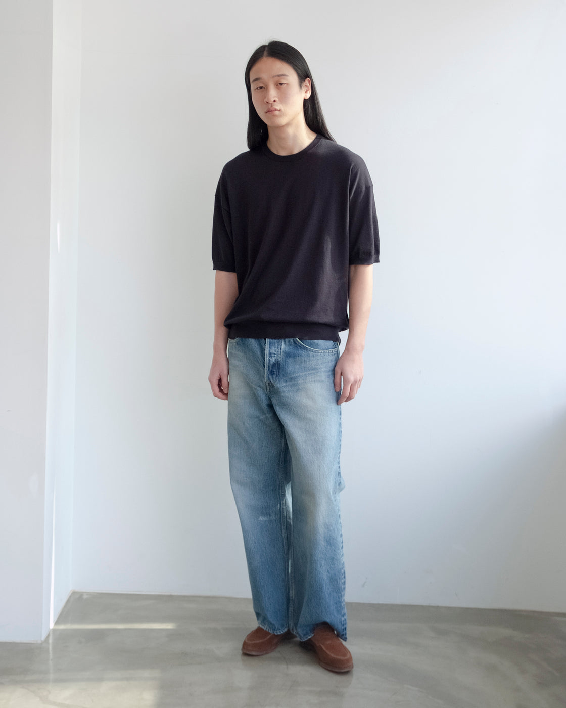 シーアイランドコットン ニット 半袖クルー, Black