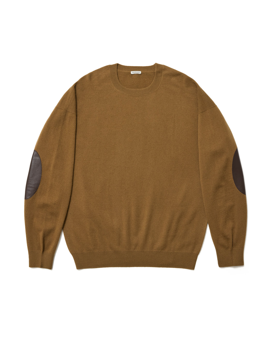 【cash & barba x Shinichi Mita】モンゴリアンカシミヤ エルボーパッチ クルーネック, Beige