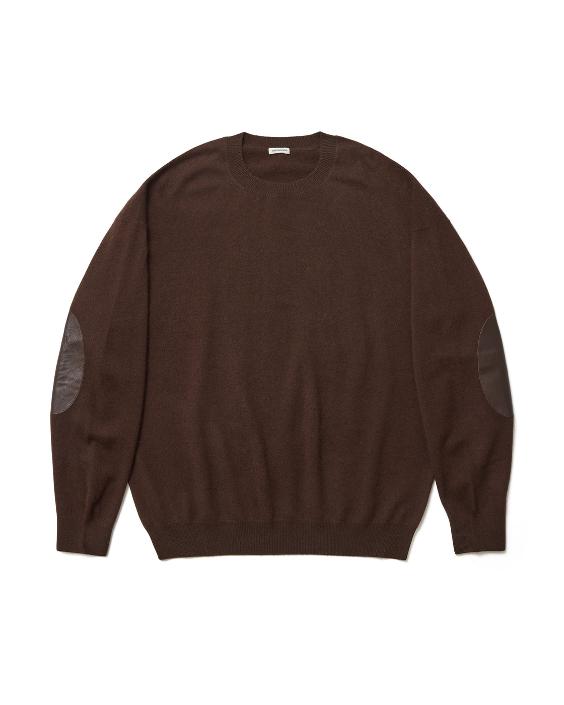 【cash & barba x Shinichi Mita】モンゴリアンカシミヤ エルボーパッチ クルーネック, Brown