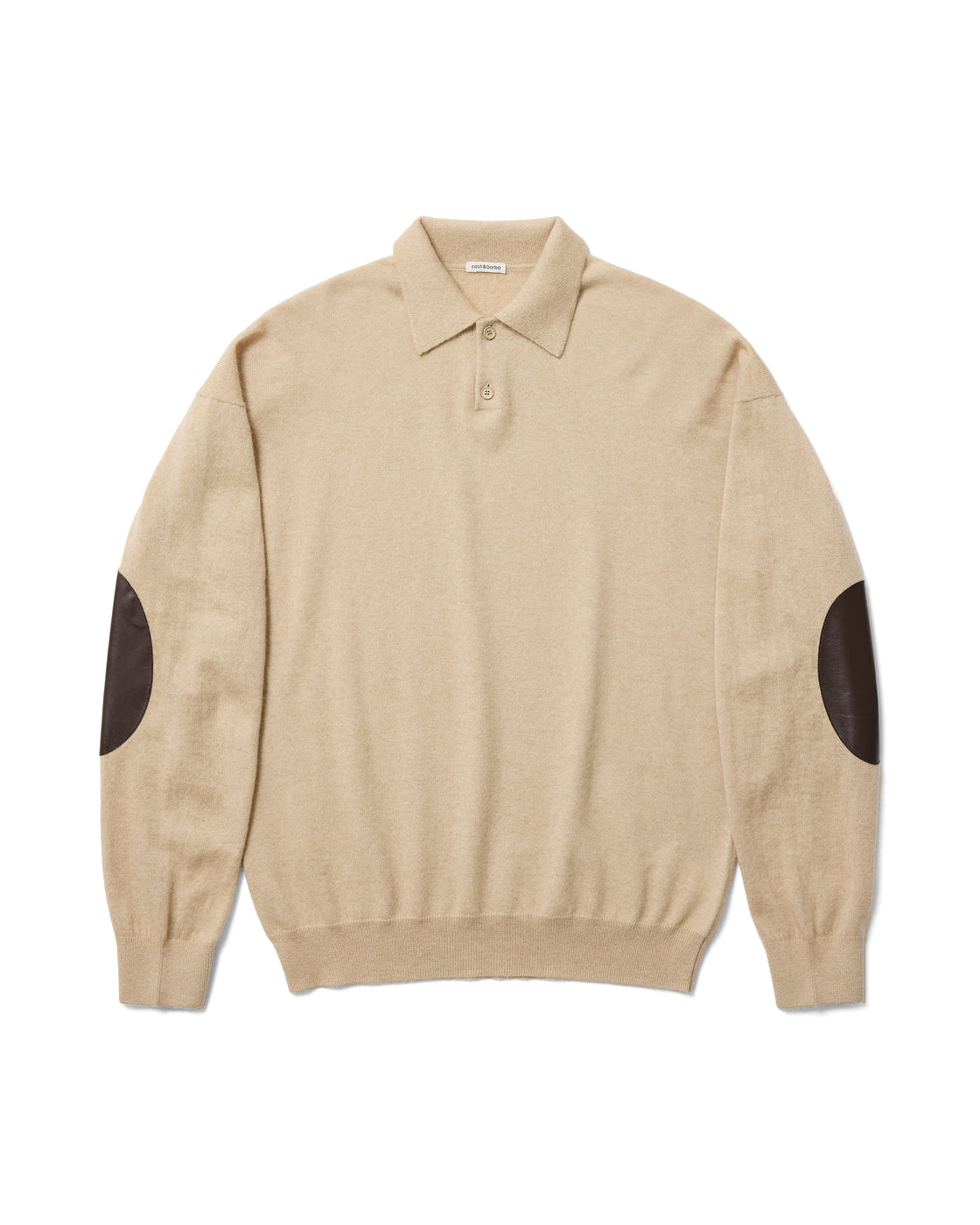 モンゴリアンカシミヤ エルボーパッチ ポロ, Natural Beige