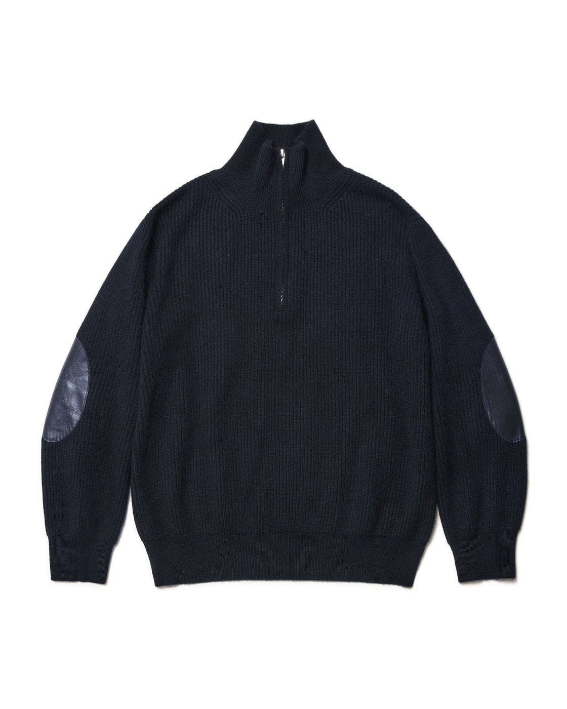 Mongolian Cashmere Elbow Patch Half Zip, Black