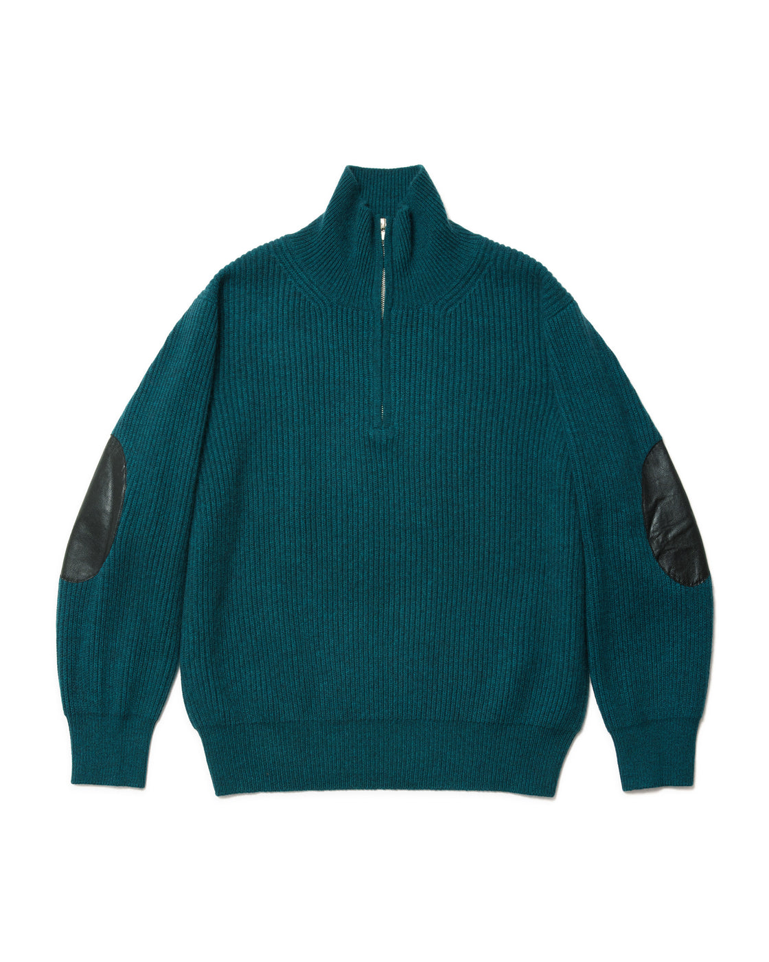 モンゴリアンカシミヤ エルボーパッチ ハーフジップ, Blue Green