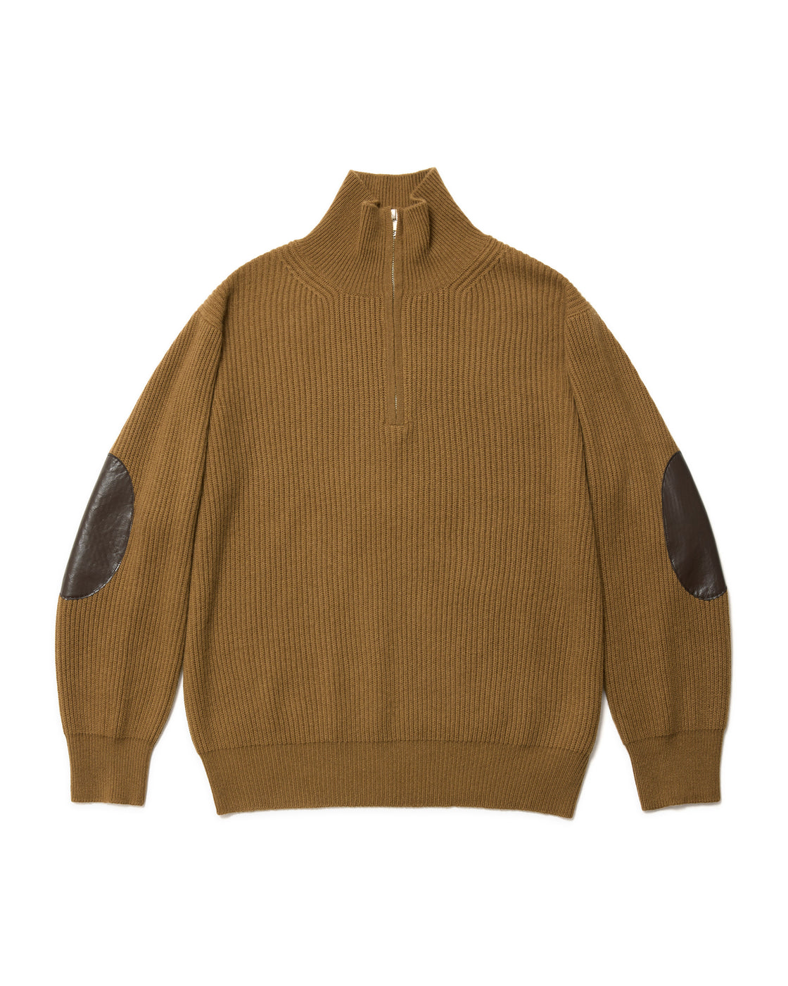 Mongolian Cashmere Elbow Patch Half Zip, Coyote