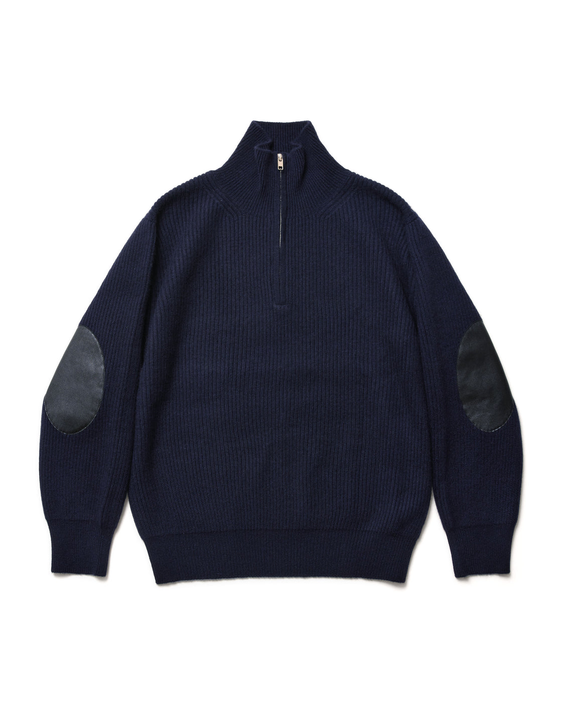 Mongolian Cashmere Elbow Patch Half Zip, Navy
