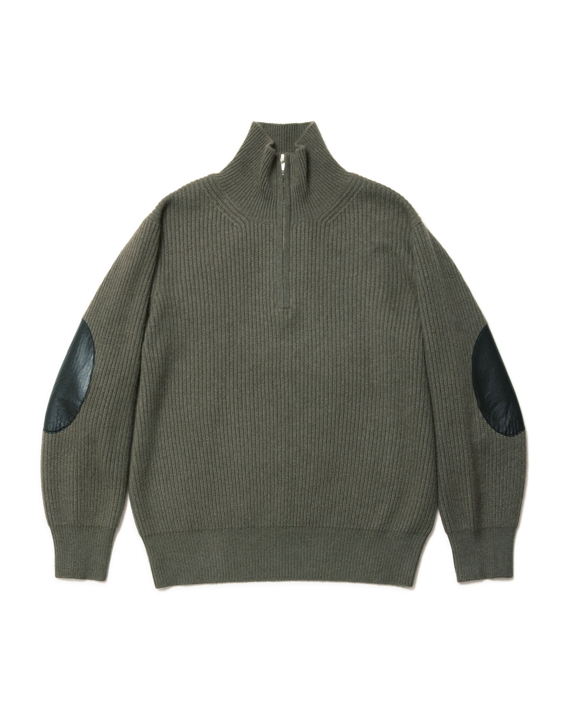 Mongolian Cashmere Elbow Patch Half Zip, Sage Green