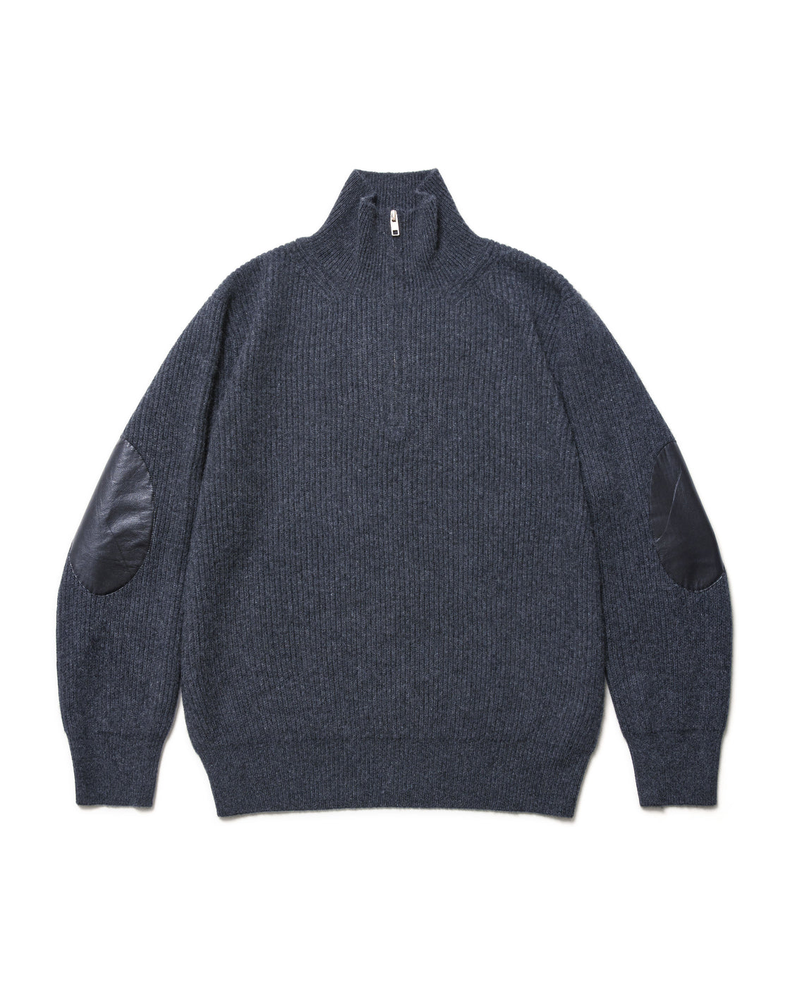 Mongolian Cashmere Elbow Patch Half Zip, Top Gray